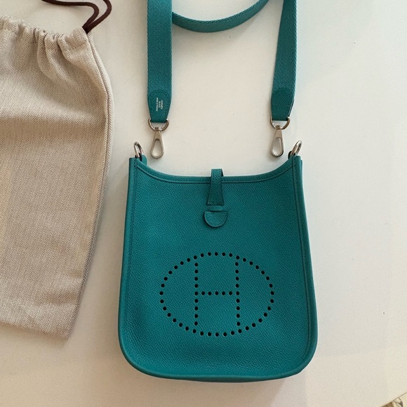 Hermes Handbags - Hermès Evelyne TPM Crossbody – Turquoise 2019